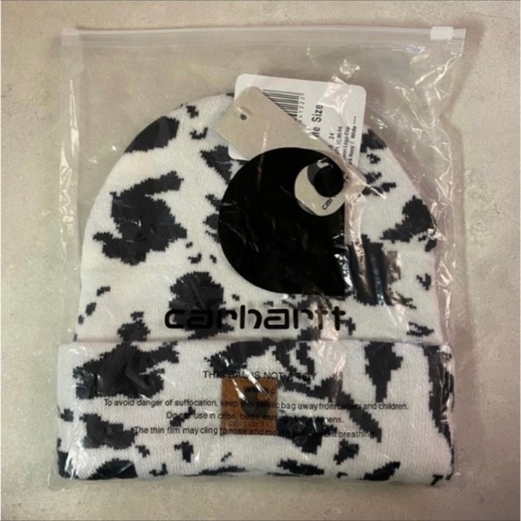Carhartt cow print beanie cap black white men women - Picture 3 of 3